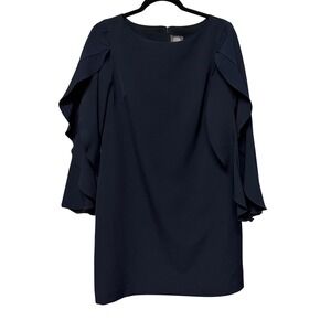Vince Camuto Navy Blue Ruffle Sleeve Shift Dress Size 8 Mini Boat Neck Spring